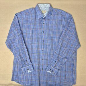 Marcello Mens Flip Cuff Shirt Size 3XL Blue Stripe Pattern Long Sleeve Cotton